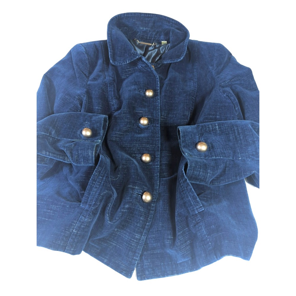 Vtg Sigrid Olsen Blue Velvet Jacket Blazer L Cotton Lined Bold Buttons Easy Chic